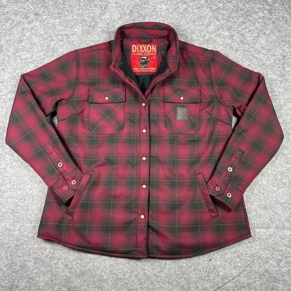 Dixxon Flannel Shirt Jacket Mens XL Red Black The Contender Sherpa Lined Snaps